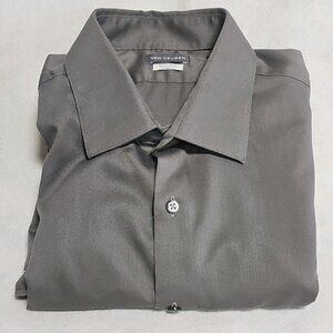 Van Heusen Mens 17.5 (32/33) Flex Collar Regular Fit Gray Button Up Long Sleeve